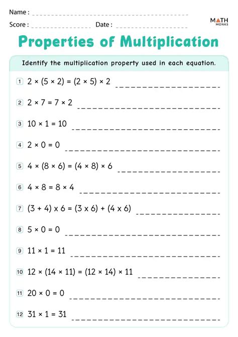 properties of multiplication worksheet pdf